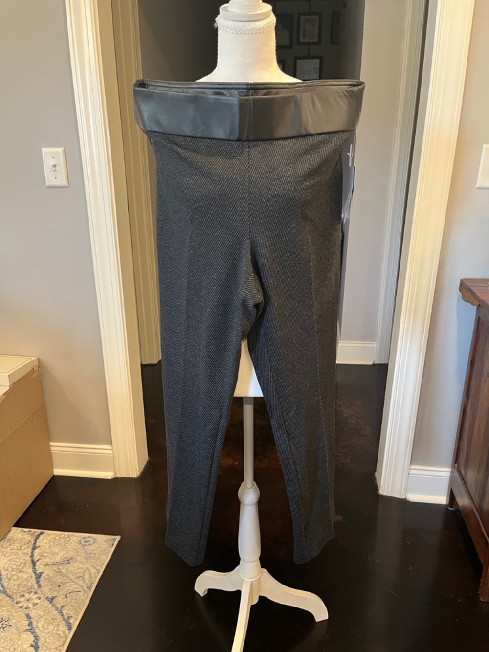 Pull-on Dress Pant in Black with Faux Leather Trim